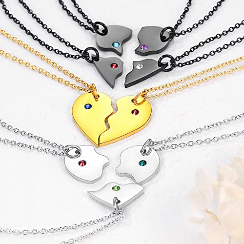 U7 Best Friend Necklace Set For 3 People Black Color Heart Puzzle Pieces Pendant Custom Engraved Bff Necklaces Friendship Family Member Gift With Birthstones #TOP3
