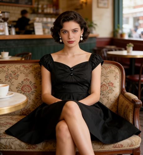 Image of YARN & INK Retro Swing Dresses for Women 1950s Vintage Rockabilly Clothes Pinup Clothing Cocktail Party Dress