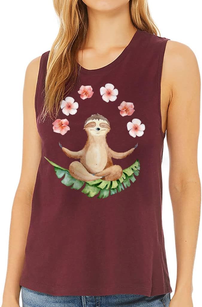 Sloth Yoga Women's Muscle Tank - Floral Tank Top - Funny Workout Tank