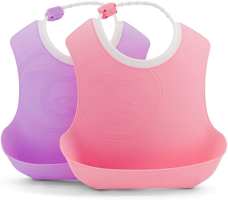 2X Baby Bibs with Crumb Tray, Waterproof, 4+ Months