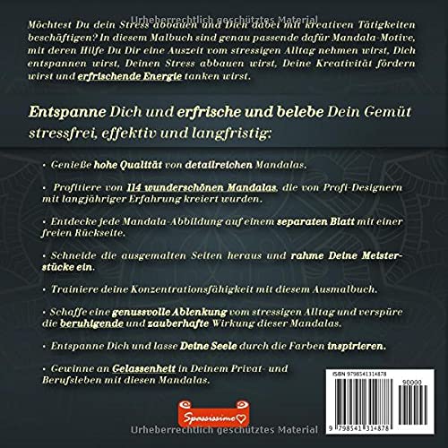 Malbuch für Erwachsene: das große Ausmalbuch für Erwachsene mit 114 wunderschönen und hochwertigen Mandalas für mehr Entspannung, Beruhigung, ... Energie (Band 1) (Malbücher für Erwachsene) Taschenbuch – 1. August 2021 - Image 3
