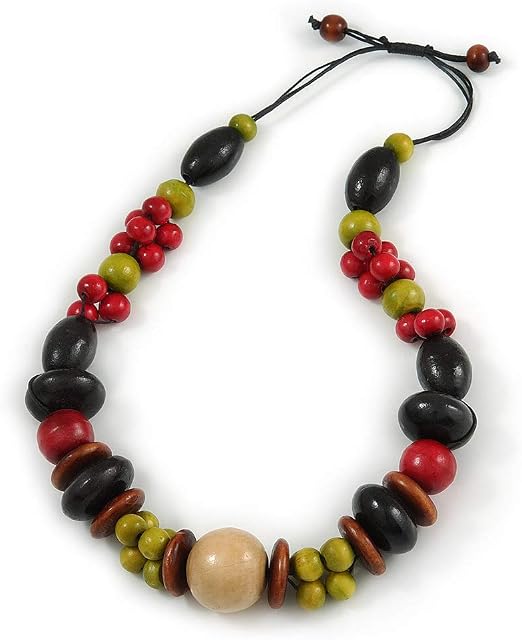 Avalaya Chunky Multicoloured Wood Bead Cotton Cord Necklace - 60cm L
