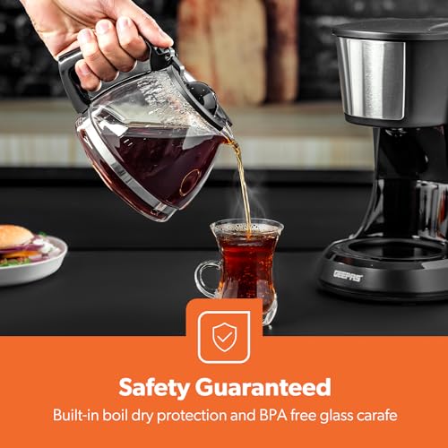 GEEPAS 750ml Filter Coffee Machine | Fast Brewing 600W Coffee Maker for Instant Coffee, Espresso, Macchiato & More | Keep Warm & Anti-Drip Function Reusable Nylon Filter, Black - Image 6