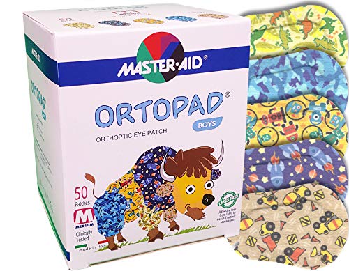 Ortopad Bamboo for Boys, Adhesive Eye Patches, Softer Material and New Designs, (50 per Box) (Medium Size)