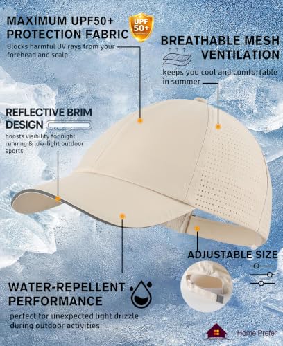 Image of Home Prefer Reflective Water Repellent Quick Dry Airy UPF50+ Sun Hat for Men Women Outdoor Sports Baseball Caps Unisex