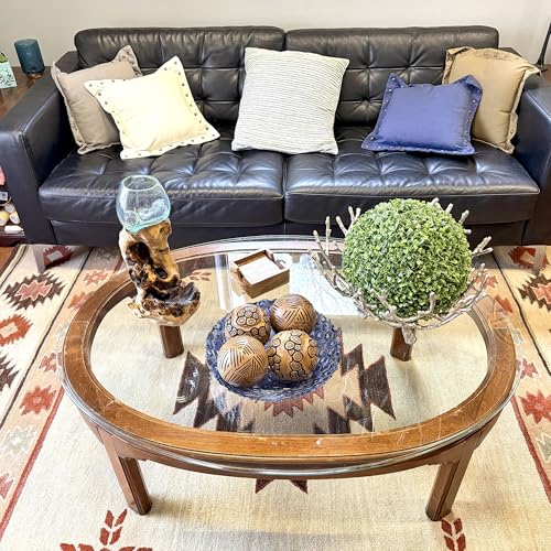 Boules décoratives marron 10cm sculptées géométriques (Lot de 4)