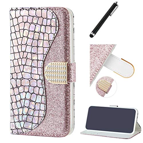 Beddouuk Samsung Galaxy S9 Plus Case,Glossy Premium PU Leather Flip Cover [Glitter Buckle][Card Slots][Kickstand] Wallet Case Folio TPU Bumper Protective Phone Cover Silver