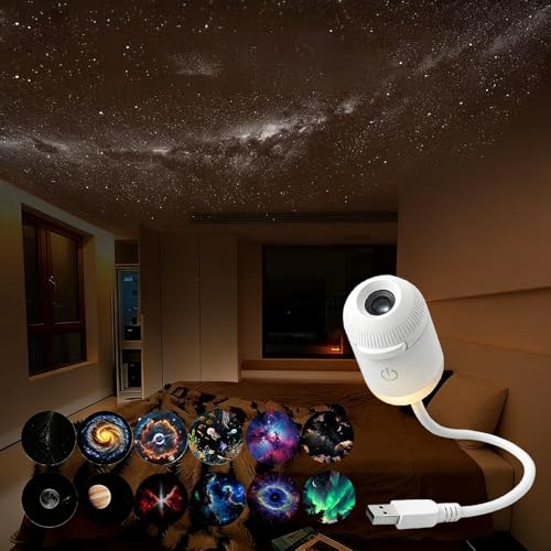 Sternenhimmel Projektor 360 Verstellbarer Sternenlicht Projektor mit 12 Projektionsscheiben USB LED Galaxy Projektor mit Dimmbarer Nachtlicht für Auto Schlafzimmer Erwachsene und Kinder (12stk)