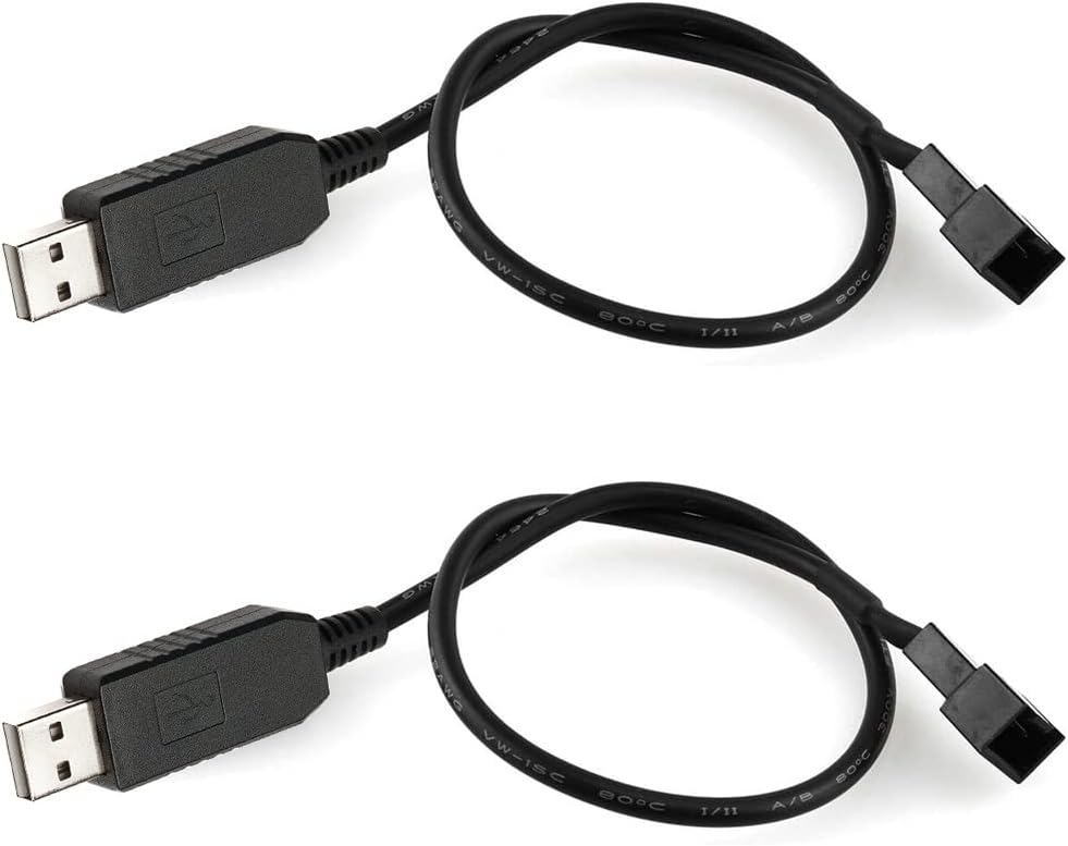 Full Speed 12V Voltage Step-Up USB to 3-Pin and 4-Pin PC Fan Sleeved Power Adapter Cable(Pack of 2)