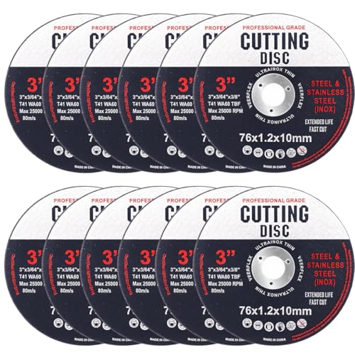 DIFLAX 12 Pezzi Disco da Taglio Metallo e Legno, Disco 76mm, Disco Smerigliatrice Angolare, Dischi Smerigliatrice, Per Metallo e Legno, Resistente, Preciso, Lame Efficiente, Adatto alle Smerigliatrici