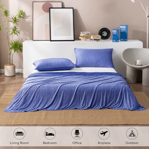 Image of HOMFINE Cooling Blanket for Hot Sleepers Queen Size, Dark Blue 90 inchx90 inch | Dual-sided mica nylon cool, Q-Max 0.439 instant cool, Lightweight & breathable for night sweats & menopause, Machine washable