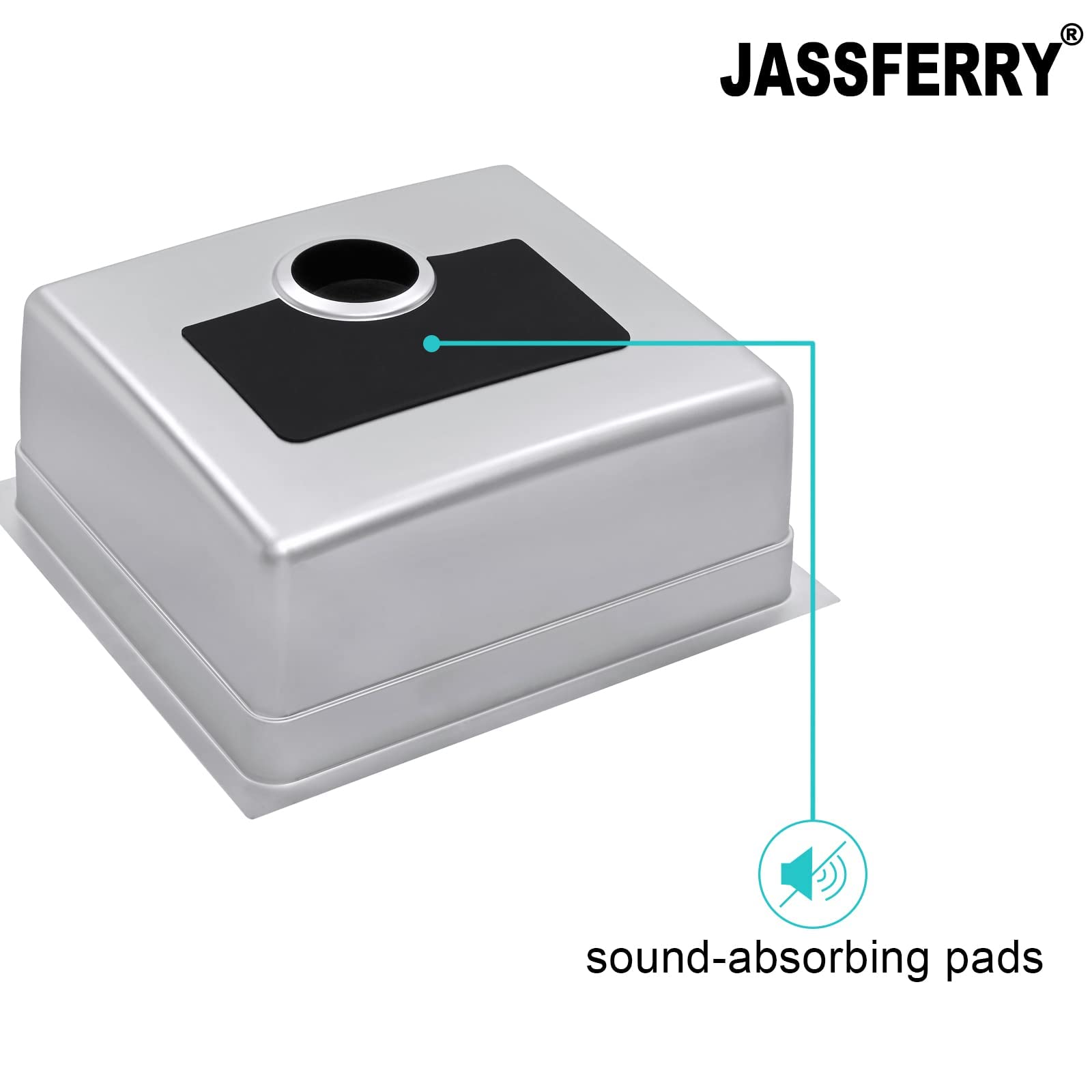 JASSFERRY Fregadero de cocina un seno, de Acero Inoxidable, bajo encimera, con colador de residuos 490 x 440