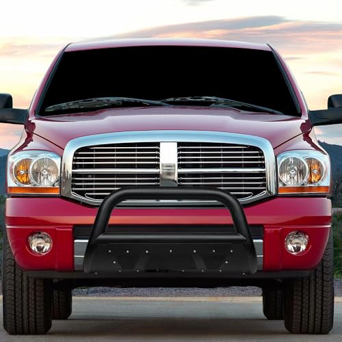 TLAPS 7422442634699 Compatible with 2006-2008 Dodge Ram 1500 Textured Black Studded Mesh Style Bull Bar Guard with Skid Plate