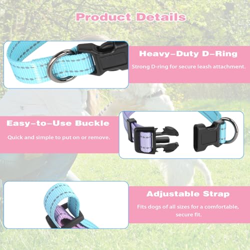 Collier réfléchissant pour chien nylon bleu M réglable et résistant - 4