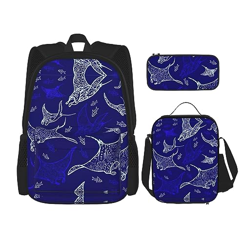 Sac à dos raie manta 3 en 1 noir cartable scolaire fille garçon