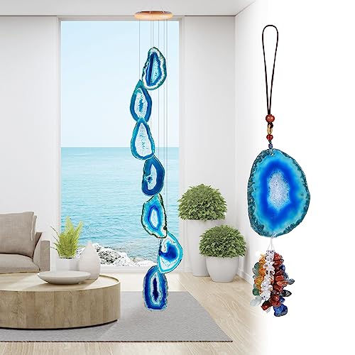 Crystals and Healing Stones, Agate Wind Chime 29 inches with Soothing Sound, Windchimes Outdoors Unique, Boho Wall Hanging Decor, Hanging Crystals for Decoration, Geode Decor, Unique Gifts for Women