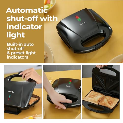Image of Lifelong 750W 4-Slice Sandwich Maker for Grilling & Toasting | Non-Stick Dual Grill Plates | Quick & Even Heating | Cool Touch Handle with Press Lock | Smart Light Indicator | Easy to Clean (Black)