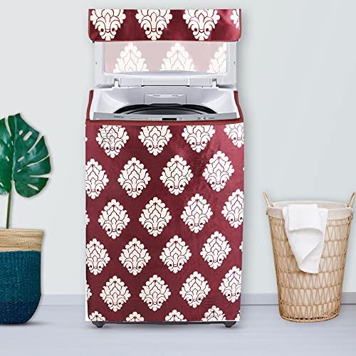 Image of Washing Machine Cover for Top Load 5kg to 7.5kg | Light Weight Dustproof Polyester Cover with Zip Enclosure | Printed Fully Automatic Washer Protector Indoor Outdoor Use- Size 23x23x35 inch