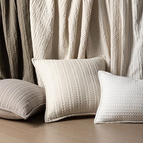 Image of Foindtower Set of 2 Decorative Cotton Waffle Weave Throw Pillow Covers Euro Shams Cushion Covers Accent European Pillowcase for Bed Couch Sofa Bedroom Living Room Home Decor 26x26 Inch Natural Beige
