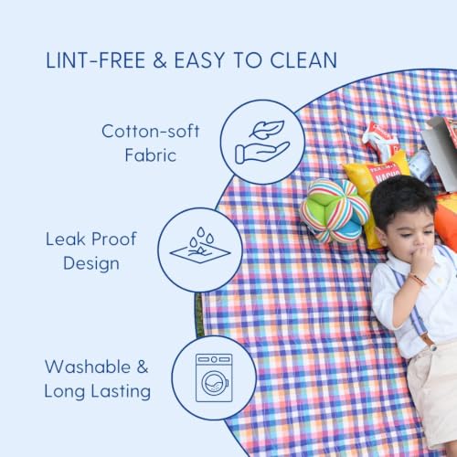 Image of Check Print Picnic Mat - 1.4m x 1m | Yoga & Kids mat | Non Toxic| Waterproof, Foldable & Lightweight Outdoor & Indoor Mat | Easy to Carry, Clean & Ideal for Park, Beach & Camping