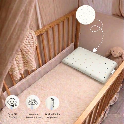 Image of Premium Memory Foam Toddler Thin Pillow for Head, Neck & Back Support with Washable Removable Cover, Ideal for Sleeping, Reading & Resting, Age 2 to 9 Year, 18.5x12.5x2.5in, Triangles