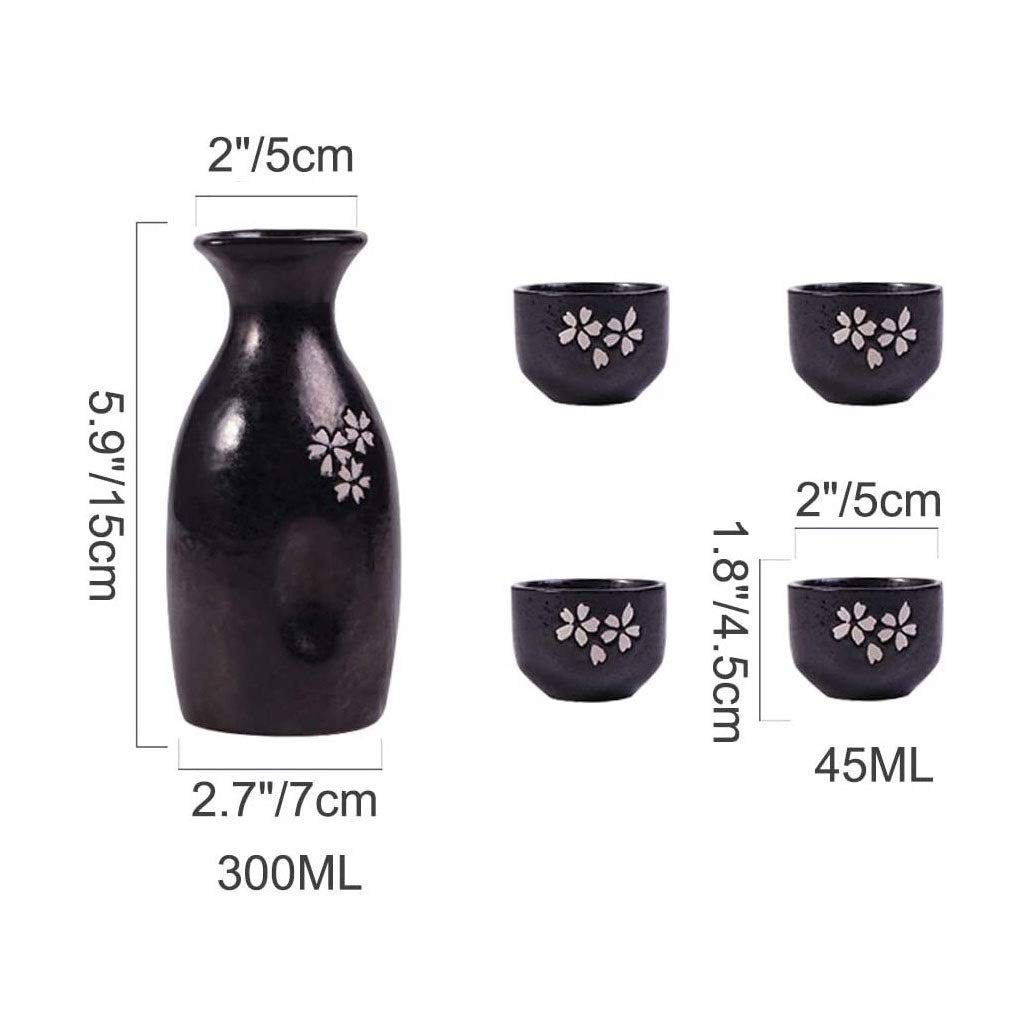 Ensemble de tasses à saké traditionnelles peintes à la main, 5 pièces de verres à vin en céramique noire avec motif de flocon de neige japonais peint à la main, pour froid/chaud/shochu/thé 8.8