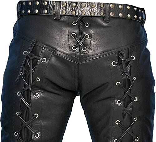Motorcycle Leather Pants Men - Black Premium Slim Fit Zipper Biker Fashion Traditional Cowboy Western Pants2