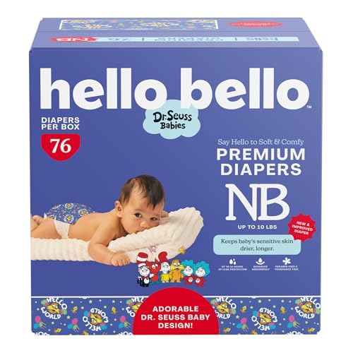 Image of Hello Bello Dr. Seuss Babies Premium Diapers, Size NB, 76 Count: Softness & Protection for Sensitive Skin