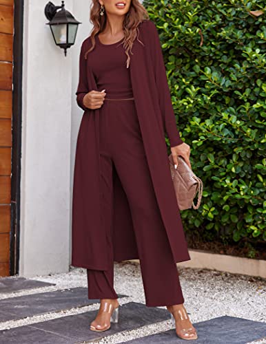 Image of Ekouaer Women's 3 Piece Lounge Set Pajama Long Sleeve Cardigan Sleeveless Top Pants Sweatsuit S-XXL