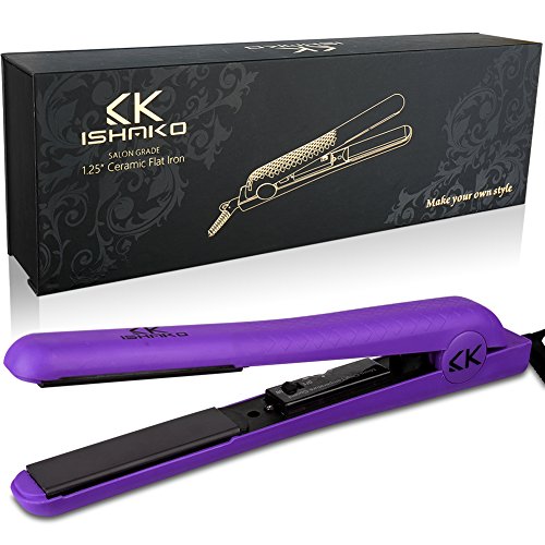 Gift for Mom Ceramic Flat Iron 1 .25 inch Professional Tourmaline Hair Straightener with Temperature Control,Dual Voltage for Worldwide Use (Purple)
