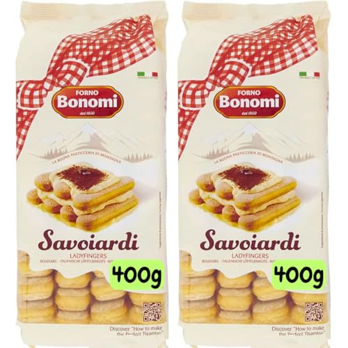 2x 400g Forno Bonomi Tiramisu Savoiardi biscuits | Biscotti almond cookies Italian Lady fingers for Classic Tiramisu recipe