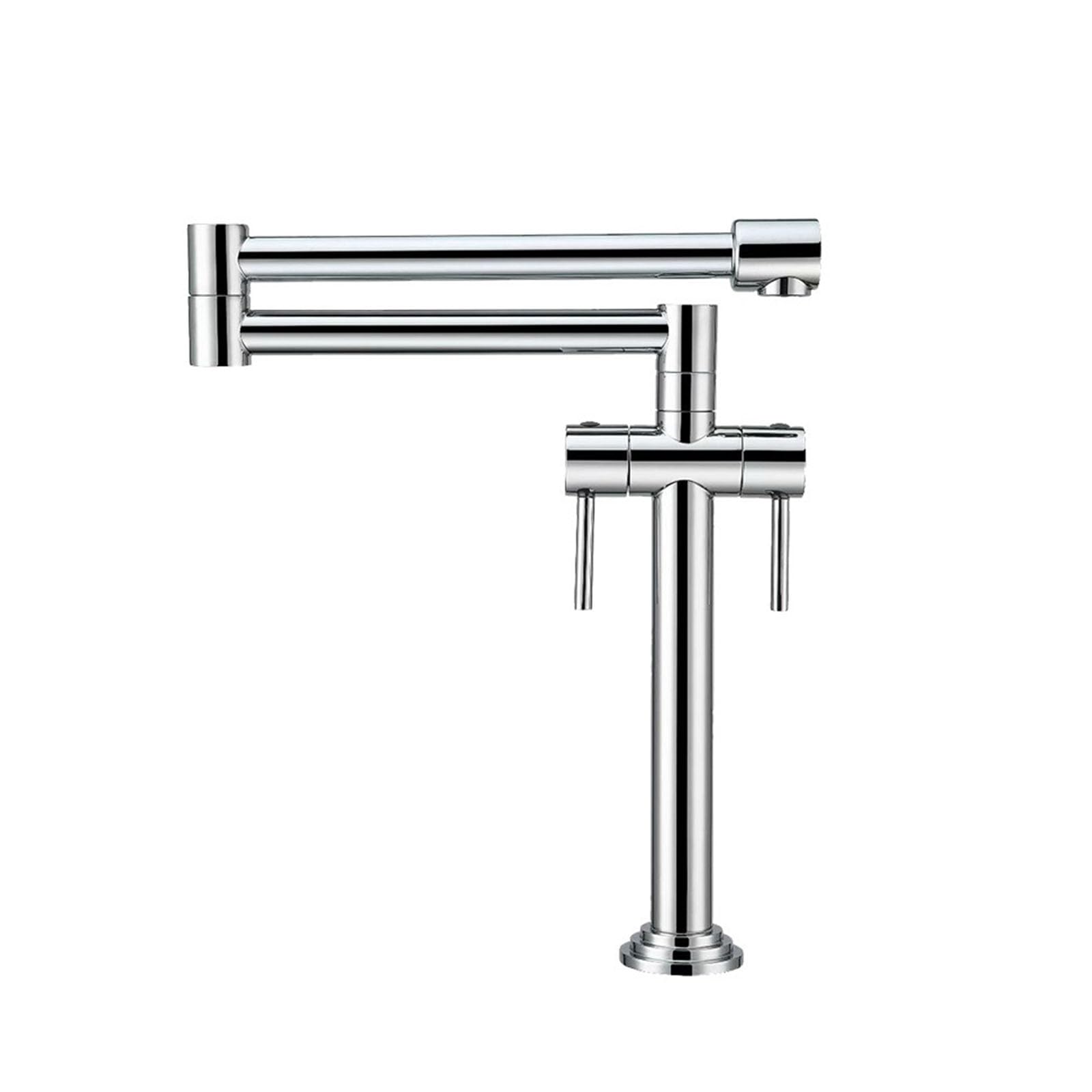 Robinet de cuisine double levier résolvant l'encombrement par un bec pliable