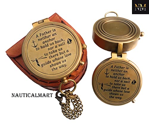 Brújula magnética vintage de latón con estuche de cuero miniatura 4