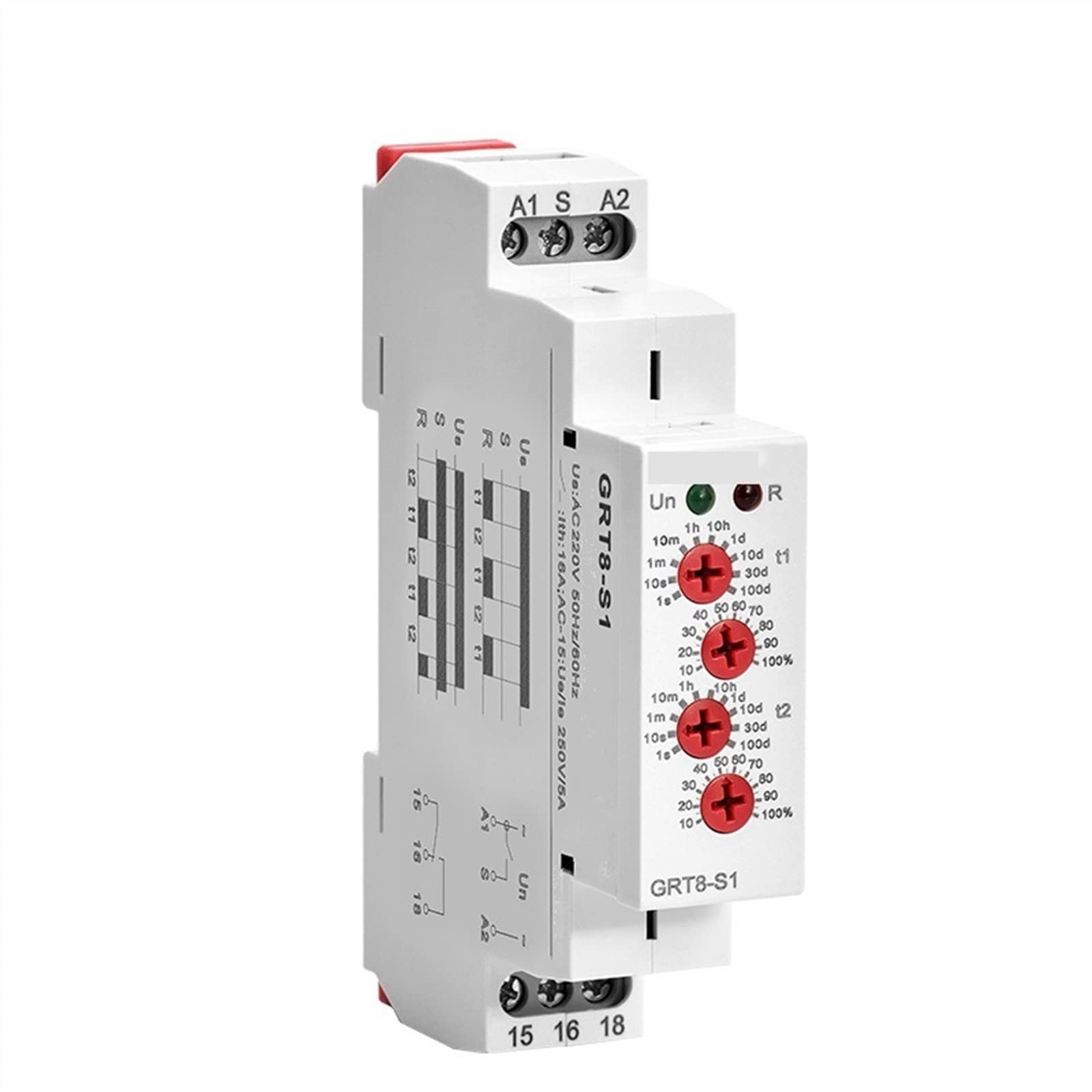 GRT8-S Relè temporizzatore ciclo asimmetrico SPDT 220V 16A AC/DC12V-240V elettronico ripetuto 1 pz(GRT8-S1 AC230V)