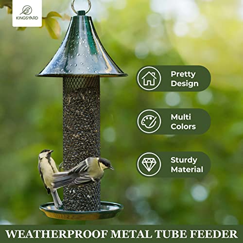 Kingsyard All Metal Mesh Bird Feeders For Outdoor Hanging, Chew-Proof Heavy Duty Wild Bird Feeder For Black Oil Sunflower Seed, 3 Lbs Seed Capacity, Weatherproof Roof (Green) #TOP1