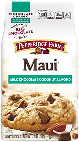 Pepperidge Farm Maui Milk Chocolate Coconut Almond Chocolate Chunk Crispy Cookies (Pack of 4)