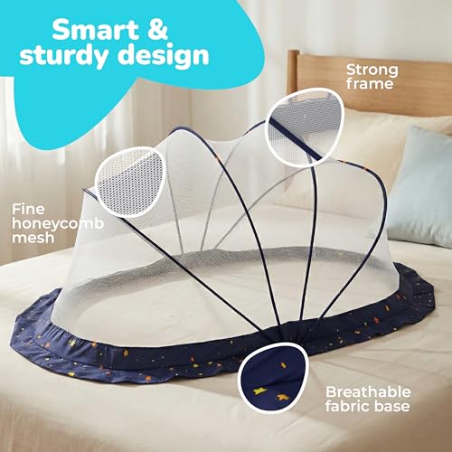 Image of Lifelong Cuppy Baby Mosquito Net for Kids 0-2 Years | Foldable & Bottomless with Soft Breathable Mesh | Lightweight, Portable & Sturdy Umbrella Net for Kids 90x60x45 cm (Blue, LLCMNK02)