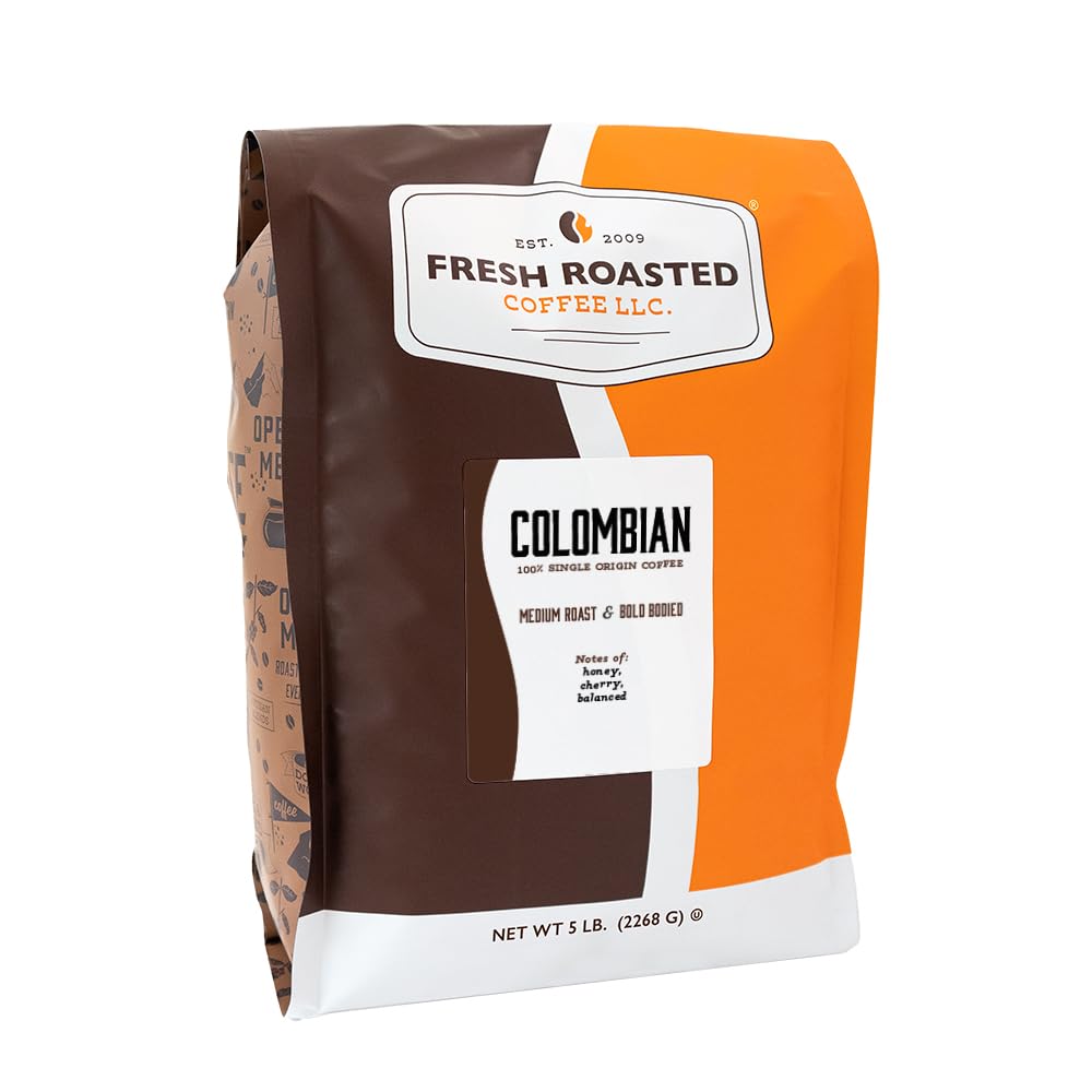 Fresh Roasted Coffee,100% Colombian, 5 lb (80 oz), Medium Roast, Kosher, Whole Bean