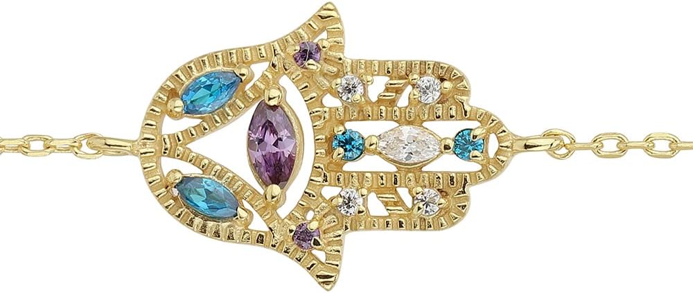 Vanbelle 18K Gold Plated Jewelry - Studded Hamsa Bracelet with Multi Color Cubic Zirconia stones - Beautifully Handcrafted for Women - 6.5" + 1" Extender - Image 3