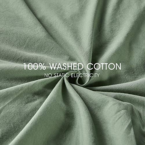Jellymoni Green 100% Washed Cotton Duvet Cover Set, 3 Pieces Luxury Soft Bedding Set With Buttons Closure. Solid Color Pattern Duvet Cover Queen Size(No Comforter) #TOP2