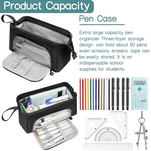 Image of Large Capacity Pencil Case Big Pencil Pouch Special Aesthetic School Pen Bag For Girls Teen nurse Adults Kids Soft Organizer With Zipper Cute Travel Pencil Pouches Estuche Para Lapices Black