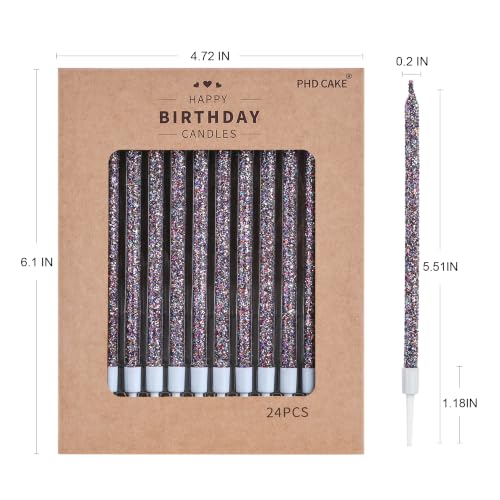 Image of PHD CAKE Starry Sky Glitter Long Thin Metallic Birthday Candles, Cake Candles, Birthday Parties, Wedding Decorations, Party Candles