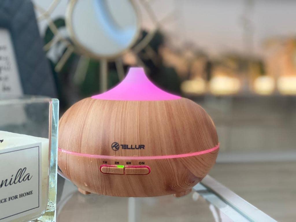 Diffusore di aromi Tellur Smart ad Ultrasuoni, Controllabile sul tuo Smartphone, Compatibile con Alexa, Automazione con app dedicata, 300ml, LED RGB, Color Legno
