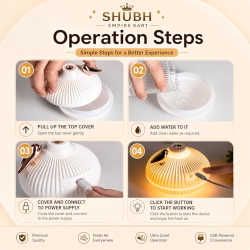Image of Shubh Empire Mini Ultrasonic humidifier for Room Moisture, Essential Oil Diffuser, Cool Mist for Bedroom, Baby, Aroma Diffuser for Home Electric with Night Lamp