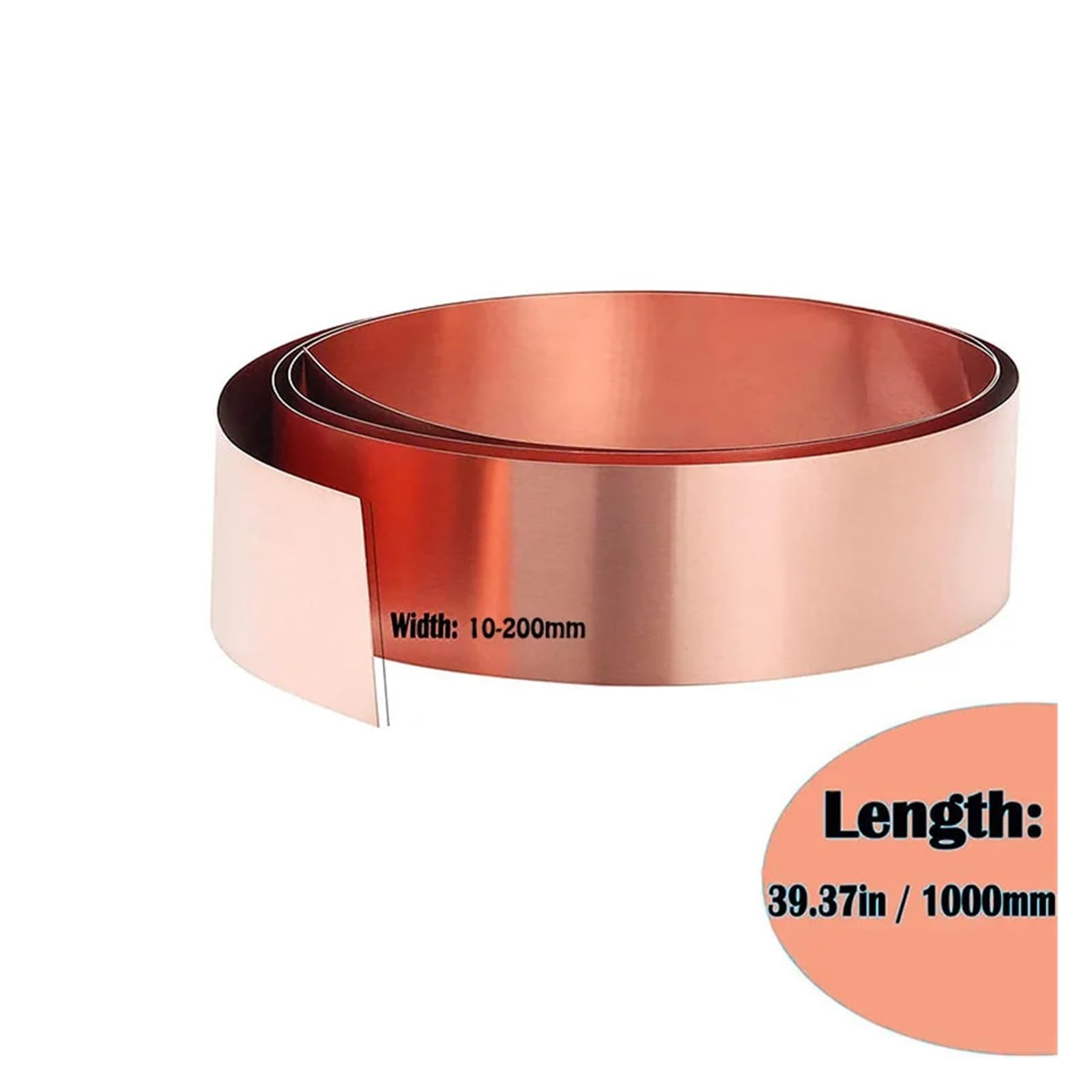 Kupferblechrolle, 99.9% T2 Copper Sheet Roll Ultra Thin Pure Strip Foil 0.1-1mm Thick 10-80mm Wide 1000mm Long(Thickness 0.5mm,80mm)
