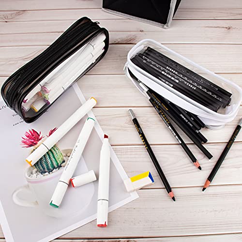 Rolybag Clear Pvc Zipper Pencil Bag,Portable Travel Toiletry Bag Waterproof Cosmetic Bag For Travel Home Office Makeup Brushes Storage (Black &White) #TOP5