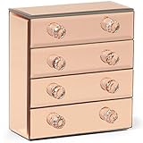 Beautify Mirrored Rose Gold Glass Jewelry Box with 4 Drawers, Glass Cleaning Cloth and Crystal Handles