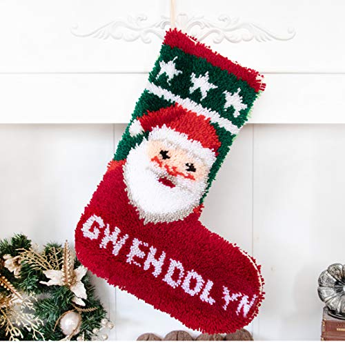 Beyond Your Thoughts Latch Hook Kits DIY Christmas Stockings with Pattern Printed Shaggy