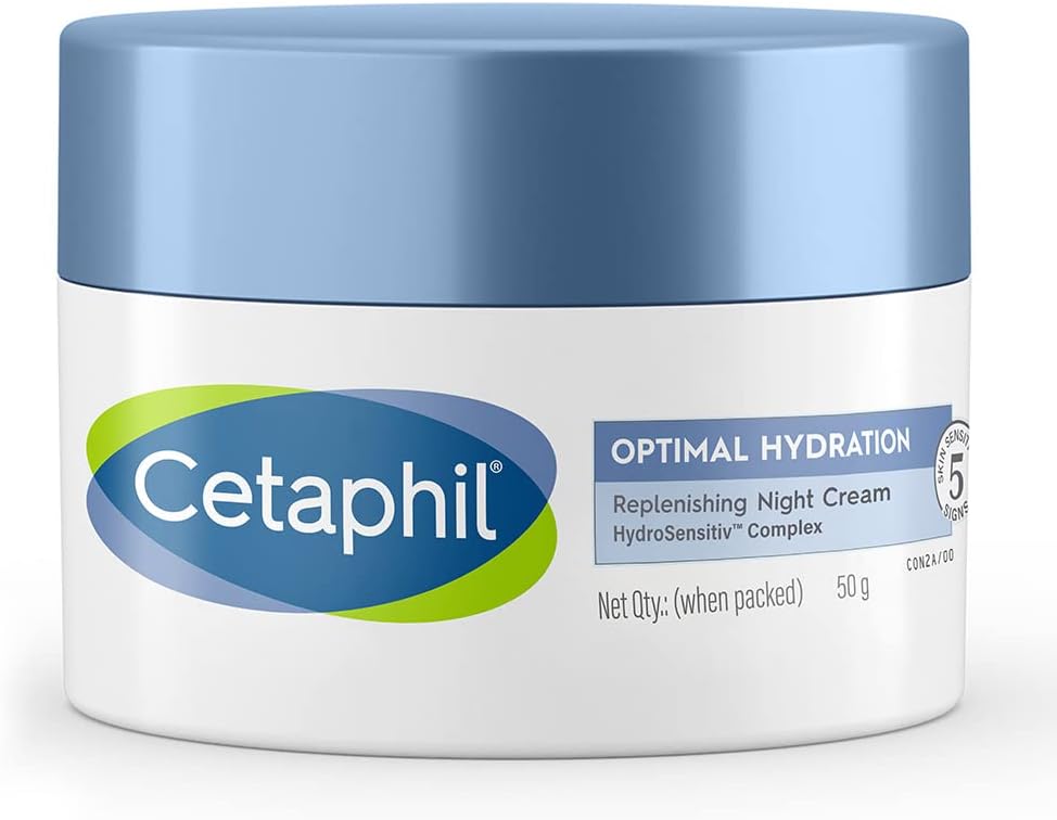 Cetaphil Optimal Hydration Replenishing Night Cream 50g | Lightweight & Fast Absorption | Hyaluronic Acid, Blue Daisy Extract, Niacinamide