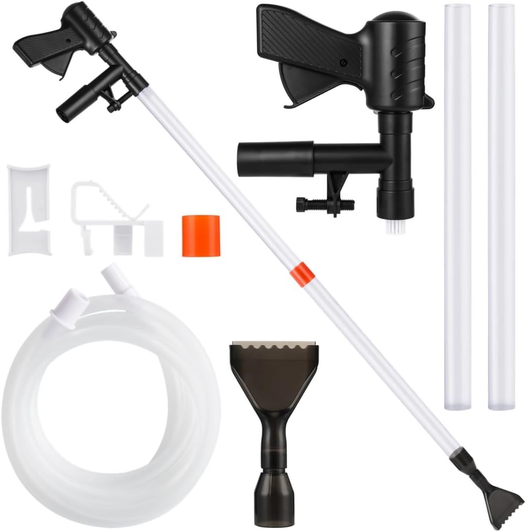 All-In-One Fish Tank Siphon Vacuum Cleaning Kit With Tubes, Hose, Flow Controller, Aquarium Gravel Cleaner, Algae Scraper, Quick Water Changing & Sand Washing Kit For Small & Large Fish Tanks